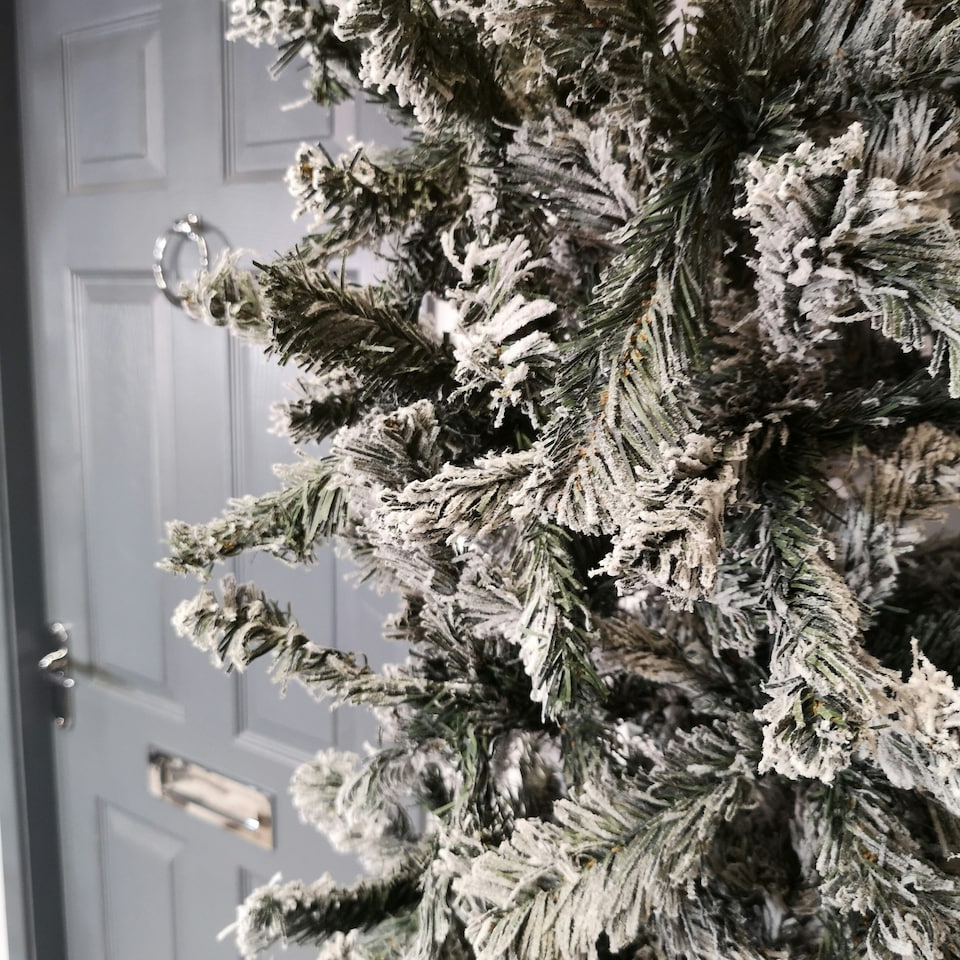 image 1 of Indoor 8ft Flocked Christmas PVC Tree Arch With Snow Tips And Flat Top