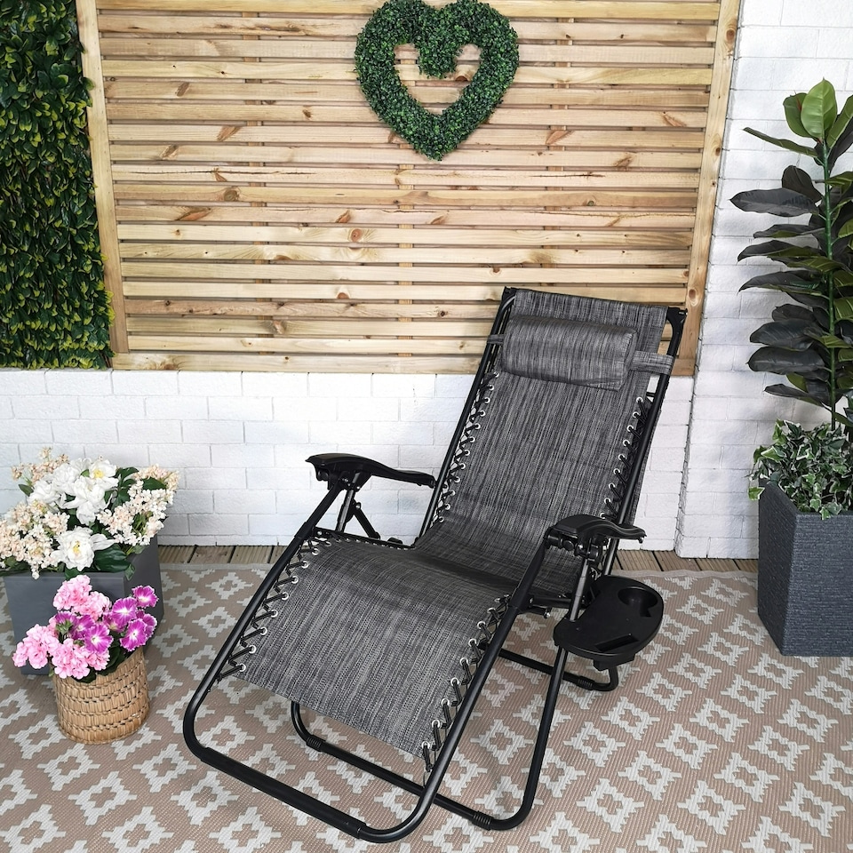 image 1 of Multi Position Garden Gravity Relaxer Chair Sun Lounger with Sun Canopy in Grey