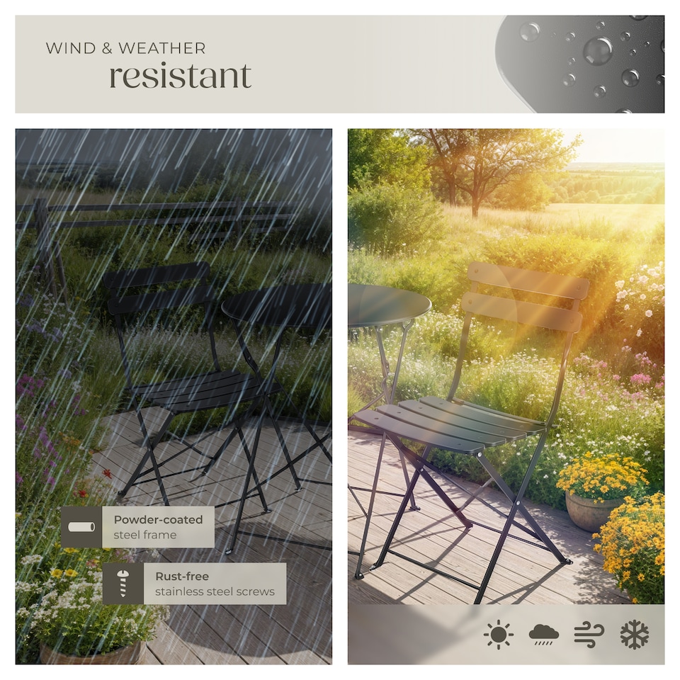 image 1 of Garden Table and Chairs Frieda - 2 seater, for balconies, patios and terraces, folding and lightweight | Black | black | 1