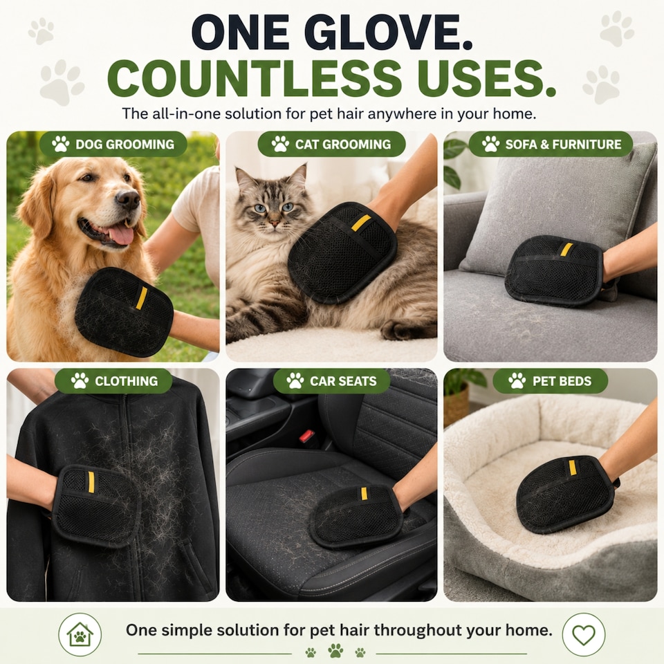 image 1 of Pet Hair Removal Glove for Dog Cat Rabbit - Electrostatic Grooming Brush & Fur Remover for Clothes, Furniture - Universal Size Fit