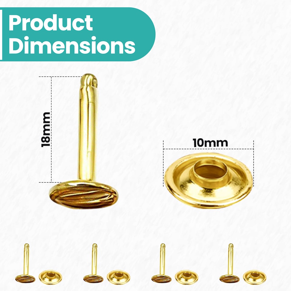 image 1 of 10mmx18mm Double Cap Rivets, Extra Long Metal Studs for DIY- 50pcs