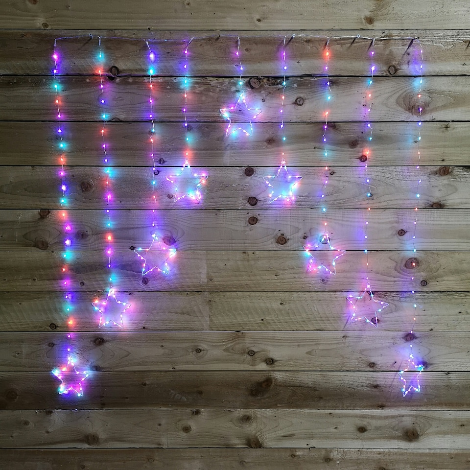 image 1 of 1.2m Premier Christmas Static Star LED Silver Pin Wire V Curtain Lights in Rainbow