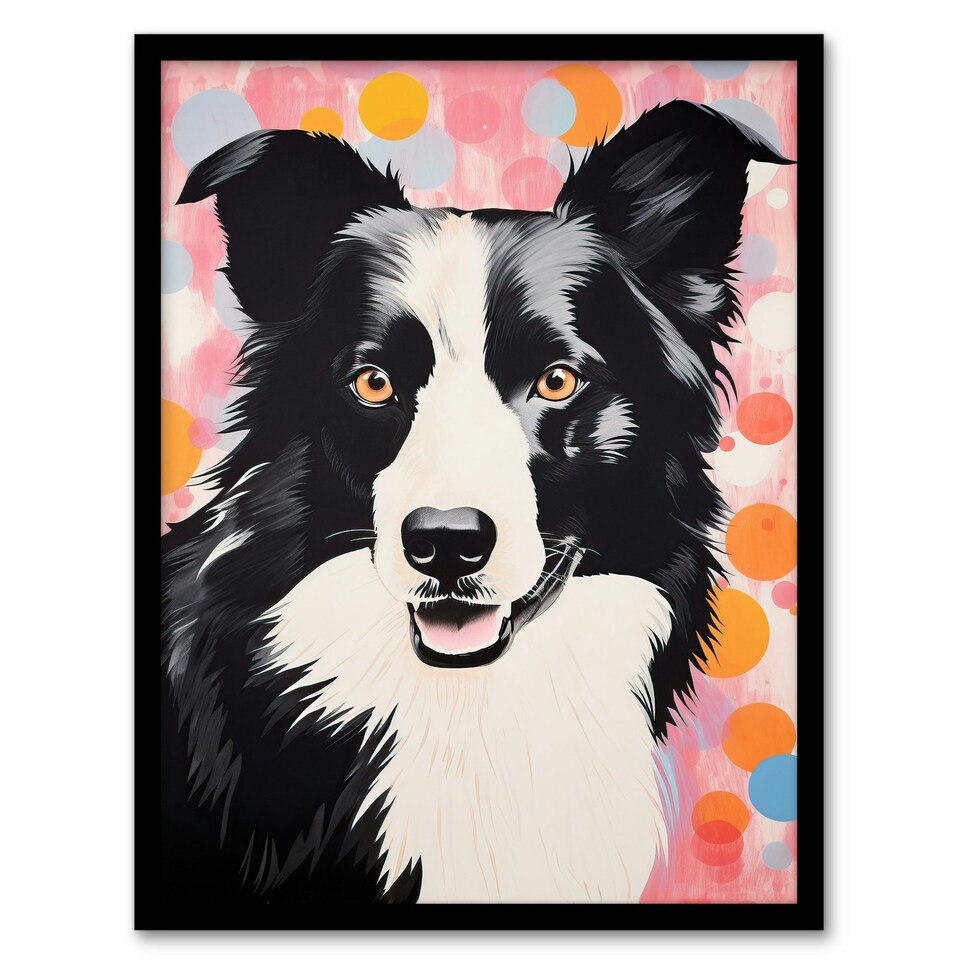 image 1 of Border Collie Dog Abstract Circles Pastels Home Decor Black Framed Wall Art Print A4