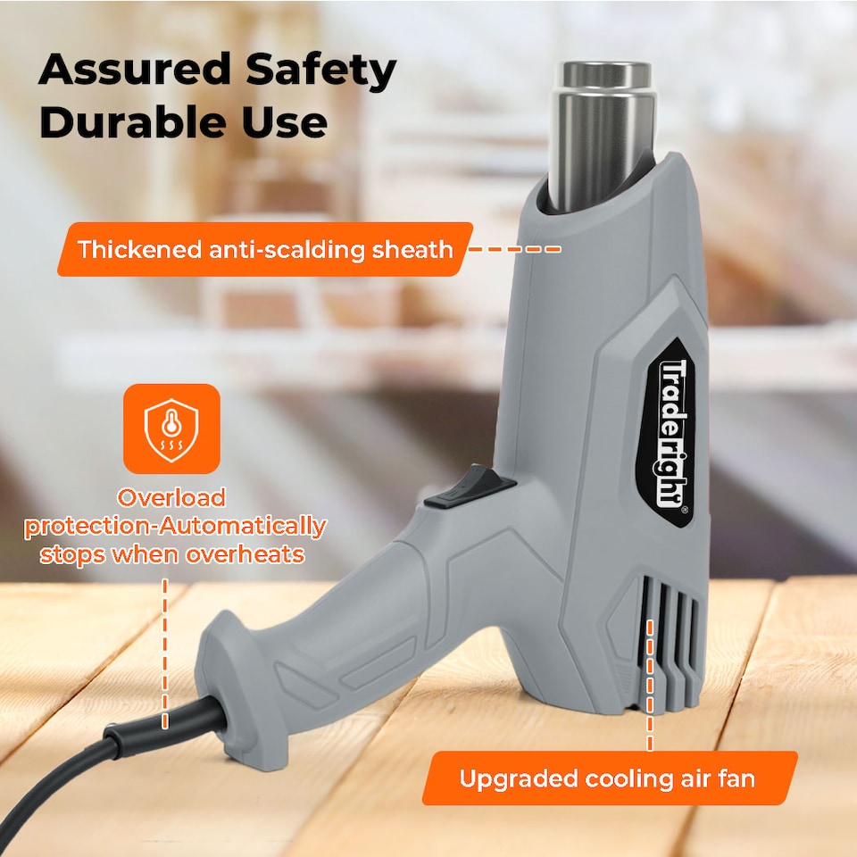 image 1 of Traderight 2000W Heat Gun Hot Air Blower Dual Temperature Paint Remover with 4 Nozzles