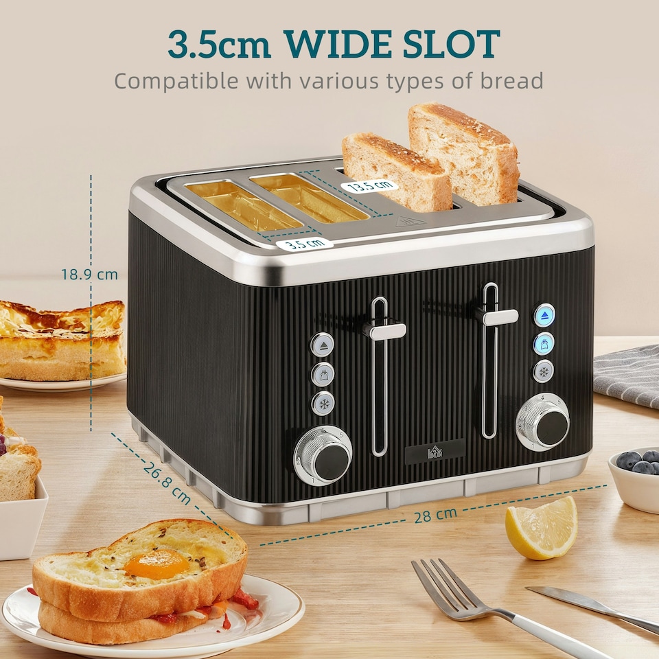 image 1 of HOMCOM 1.7L 3000W Rapid Boil Kettle and 4 Slice Toaster Set Crumb Tray Black