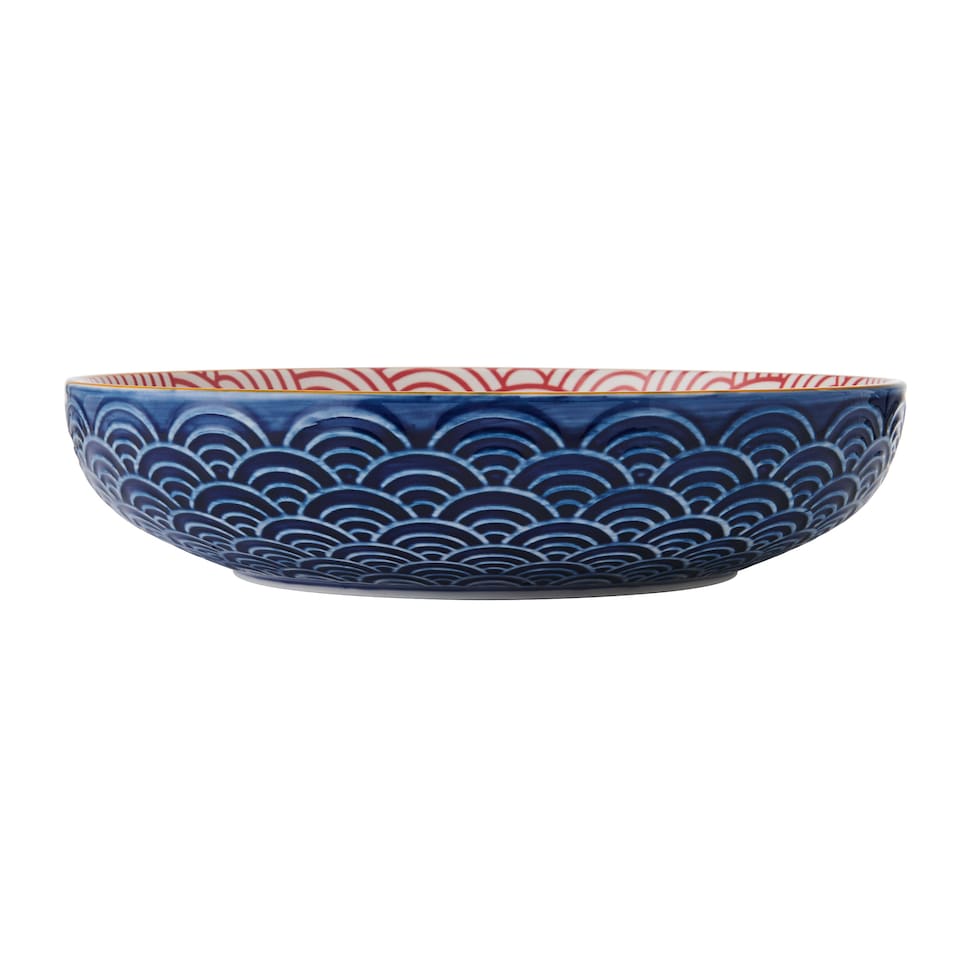 image 1 of Mikasa Set of 4 Red and Blue Arc 2 Toned Stoneware Pasta Bowls