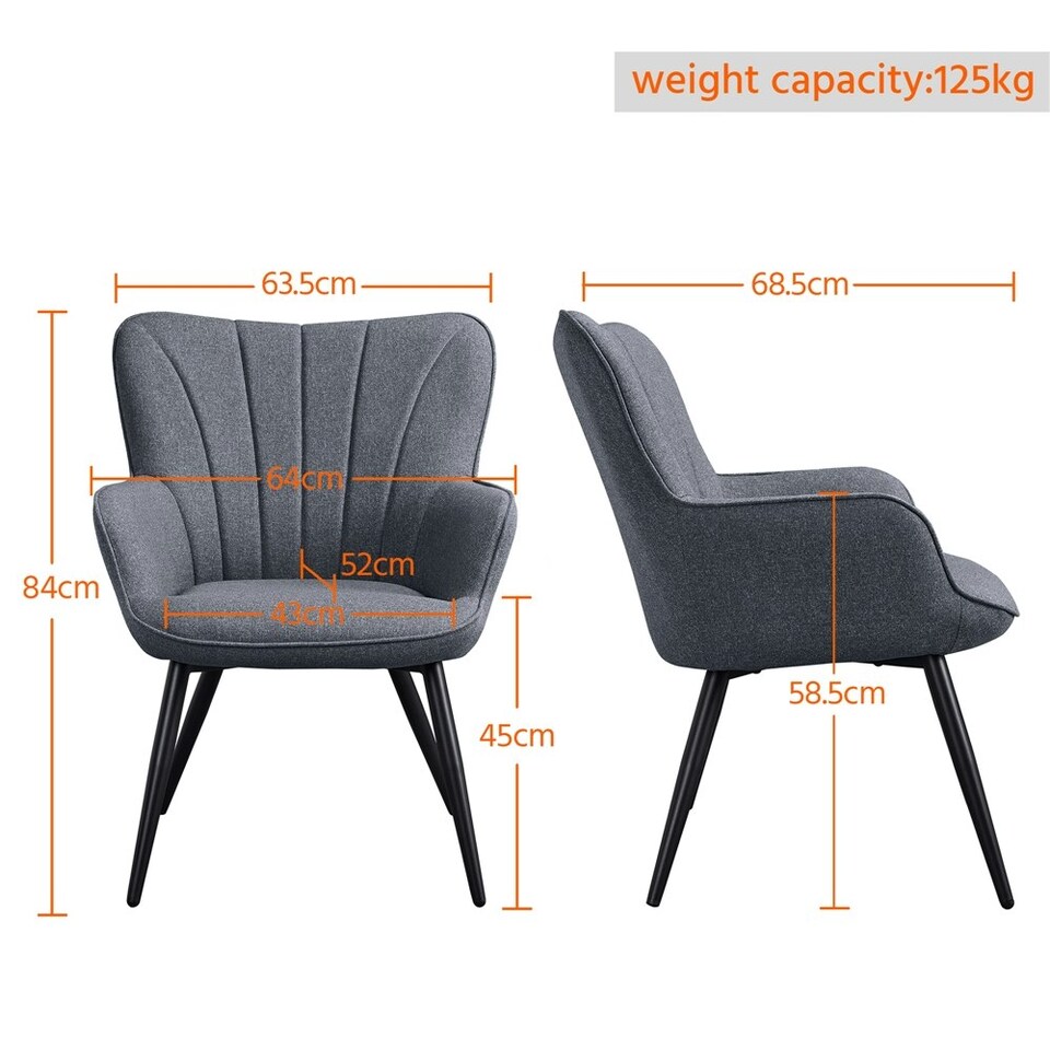 image 1 of Yaheetech Modern Pleated Curved Back Fabric Accent Chair Grey