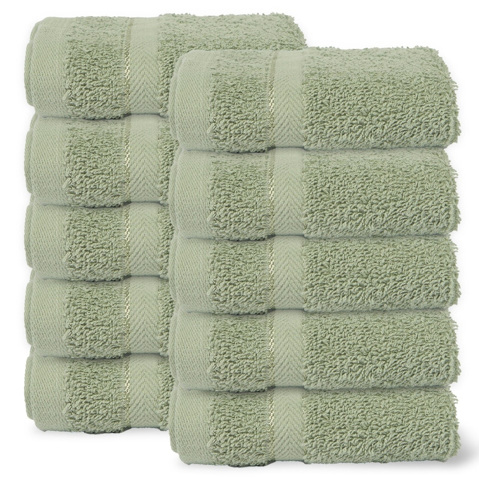 image 1 of OHS 10 x Luxury 100% Cotton 500GSM Bathroom Face Cloth Towel Green | Sage Green | Face cloth