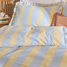 Wylder Nature Birdie Stripe Ruffle Duvet Cover Set | Yellow | Lemon/Sky | Double