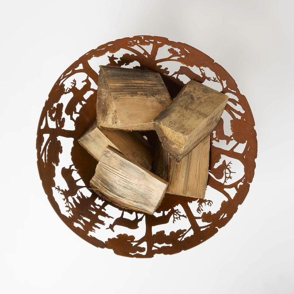 image 1 of Homescapes Decorative Fire Bowl with Laser Cut Woodland Scene