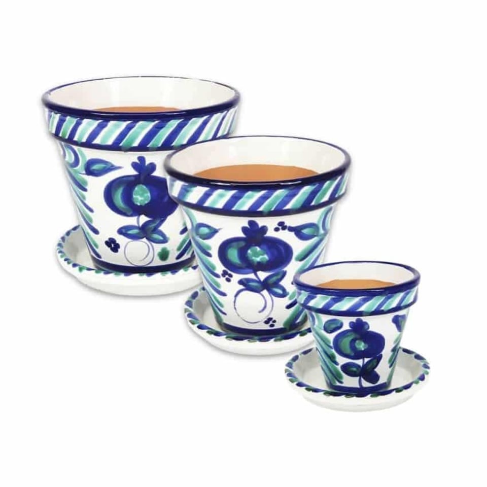 image 1 of Verano Spanish Ceramics Set of 3 Plant Pots & Drainage Plates - 16-29cm Granada