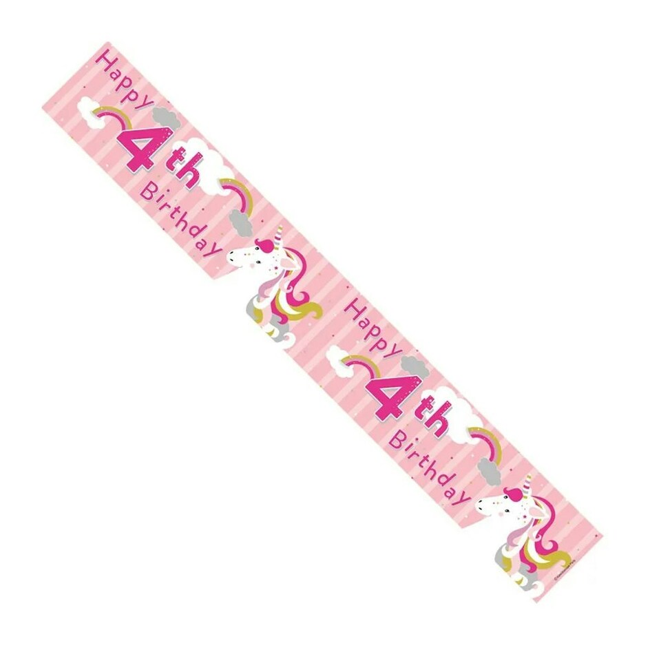 Apac Unicorn 4th Birthday Banner - Pink - One Size
