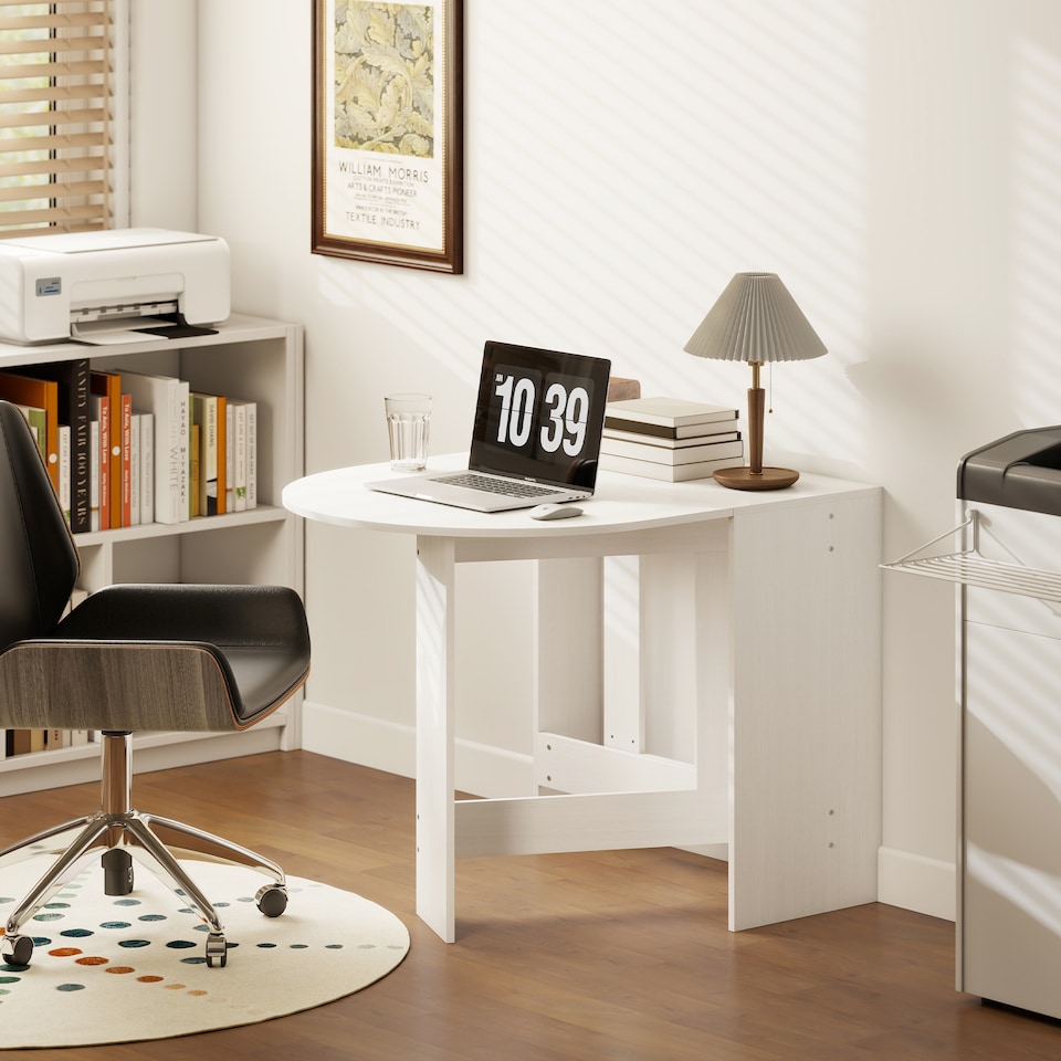 image 1 of HOMCOM Folding Dining Table, Drop Leaf Table for Small Spaces, Oval Tabletop for Dining Room, Ash Wood-Effect