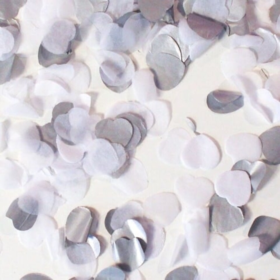 image 1 of Metallic Silver And White Heart Shape Biodegradable Wedding Paper Confetti 7g