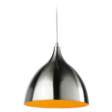 Caf 1 Light Dome Ceiling Pendant Brushed Steel, Orange Inside, E27