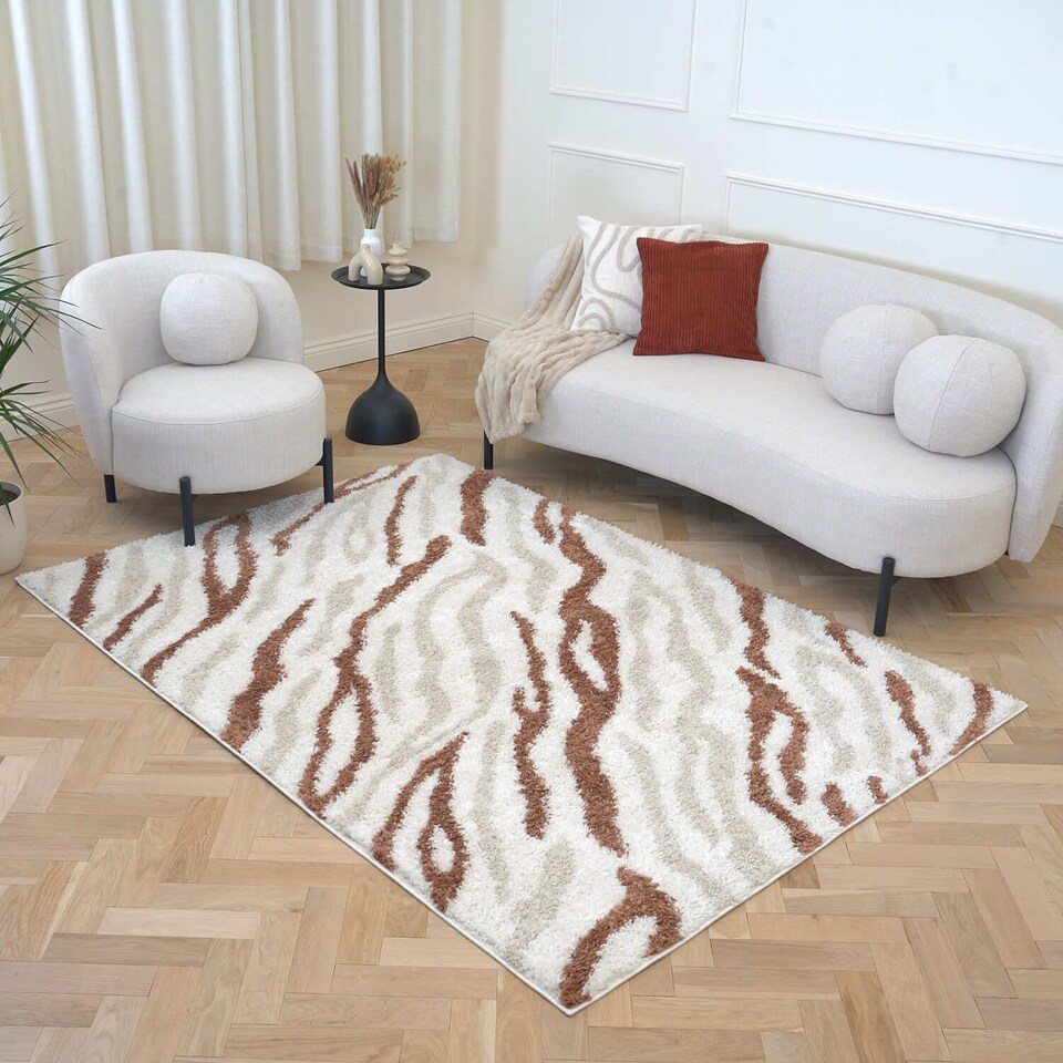 image 1 of The Rugs Moodi Collection Abstract Design Shaggy Soft High Pile Living Room Floor Rug and Runner