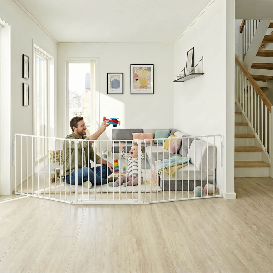 image 1 of Safetots Premium Extra Tall Room Divider, up to 128cm Wide, White, 105cm Tall, Multi Panel Barrier for Baby and Toddler | White