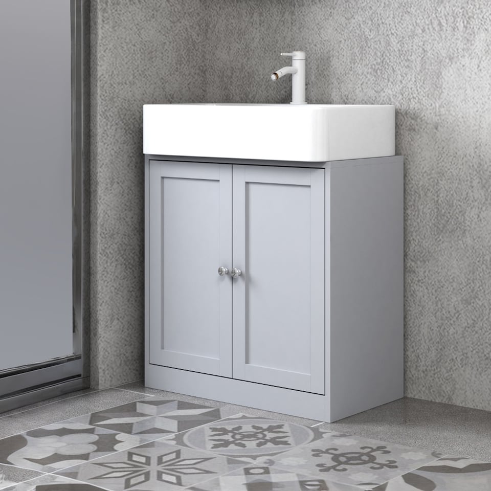image 1 of Under Sink Full Pedestal Basin Cabinet Cupboard Bathroom Storage Unit | Grey | 1