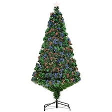 HOMCOM 5FT Pre-Lit Fibre Optic Christmas Tree Artificial Holiday Décor Metal