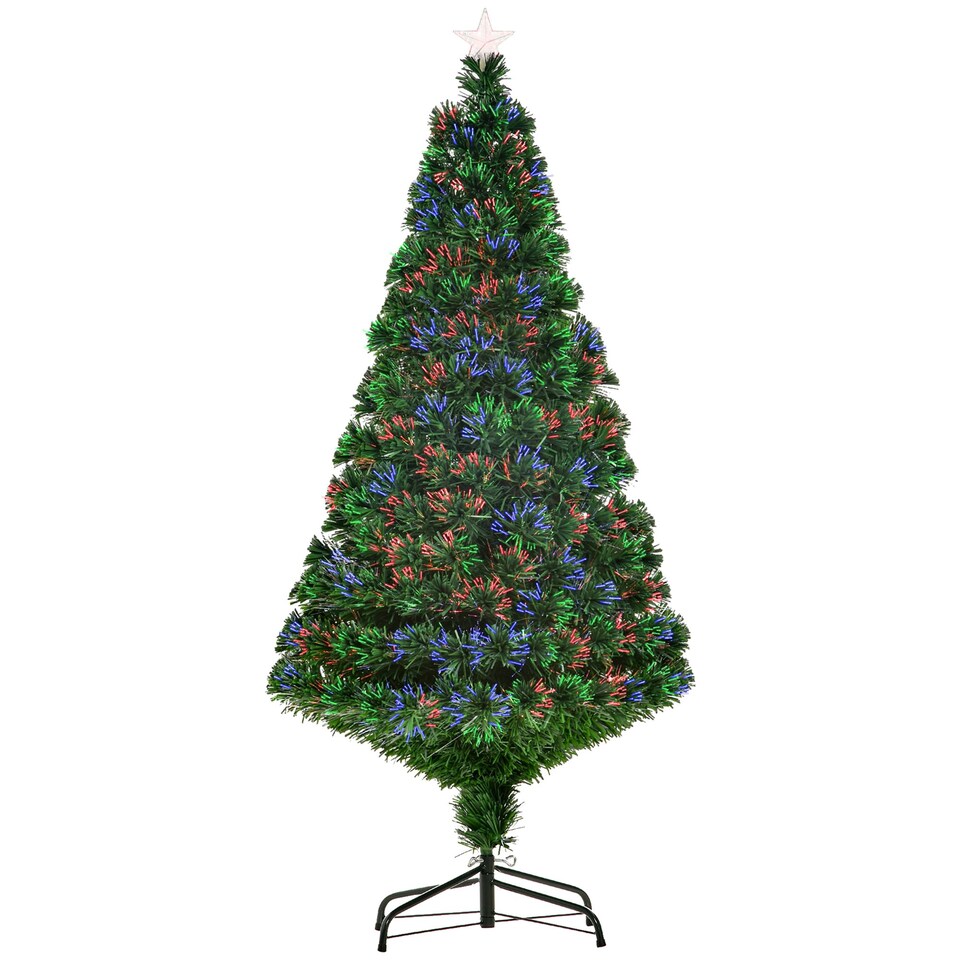 image 1 of HOMCOM 5FT Pre-Lit Fibre Optic Christmas Tree Artificial Holiday Décor Metal