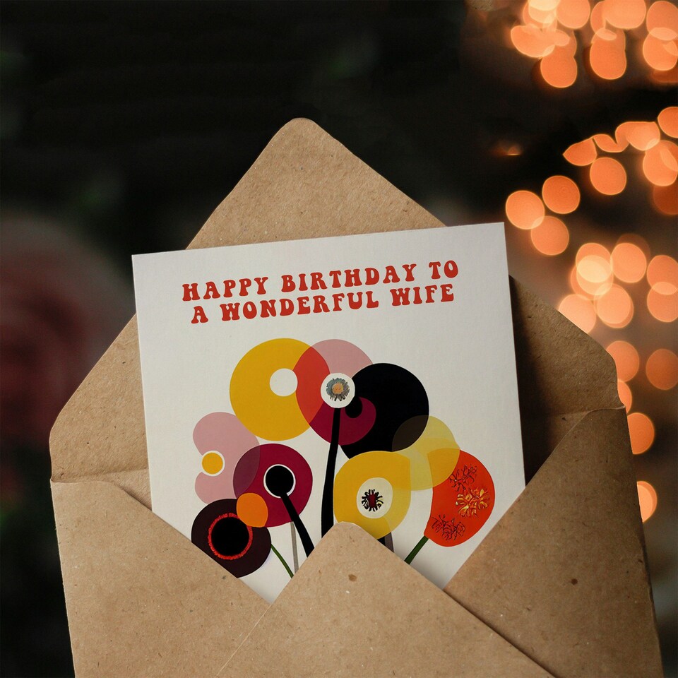 image 1 of Cheerful Spring Flower Blooms Flowers Bright Wife Birthday Card