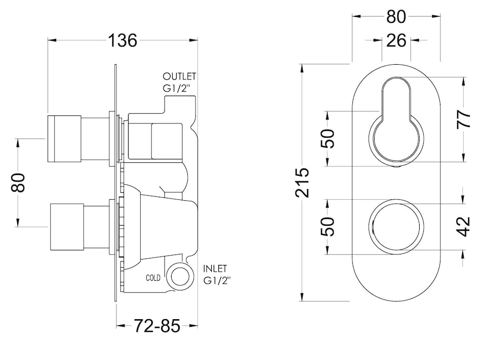 image 1 of Pride Concealed Round Twin Thermostatic Shower Valve 215mm, Matt Black | Black | Matt Black | 1