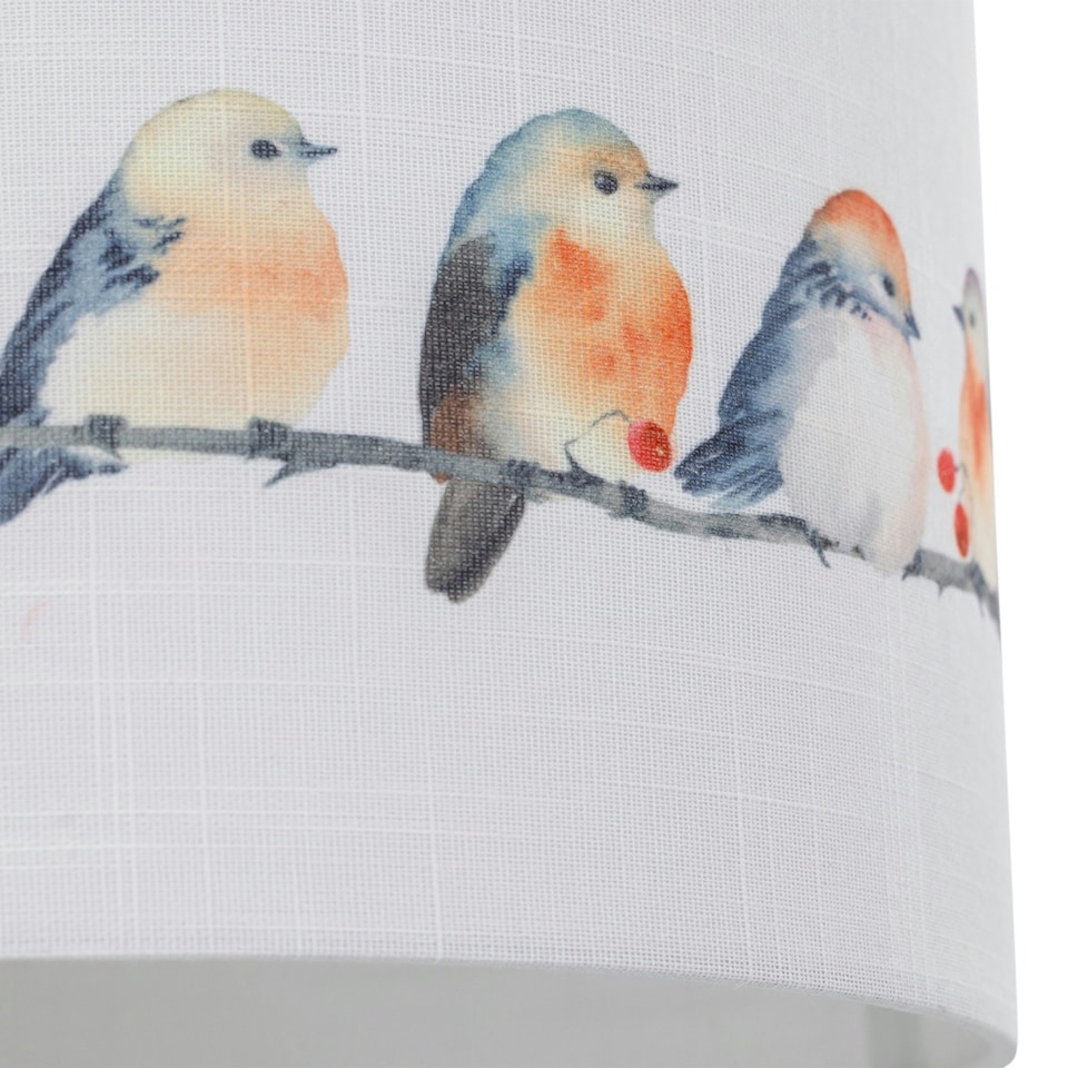 image 1 of First Choice Lighting Set of 2 Branch Bird Print Linen Easy Fit 30cm Pendant Shades Multi