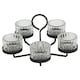 image 1 of 5-Arm Glass & Black Metal Tea Light Candle Holder Candelabra Wedding Centrepiece