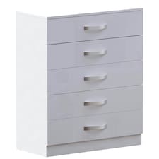Vida Designs Hulio 5 Drawer Chest of Drawers High Gloss Bedroom Storage, White