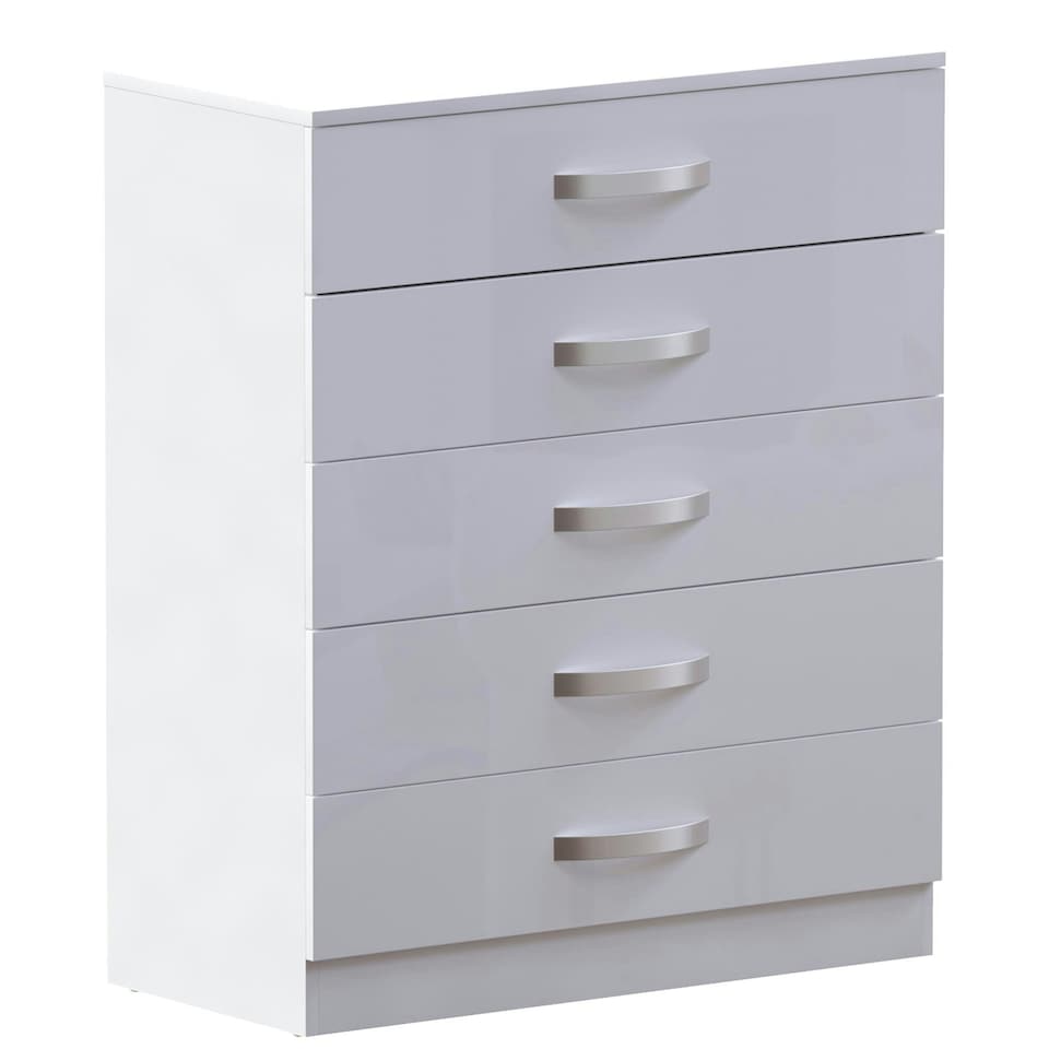 image 1 of Vida Designs Hulio 5 Drawer Chest of Drawers High Gloss Bedroom Storage, White