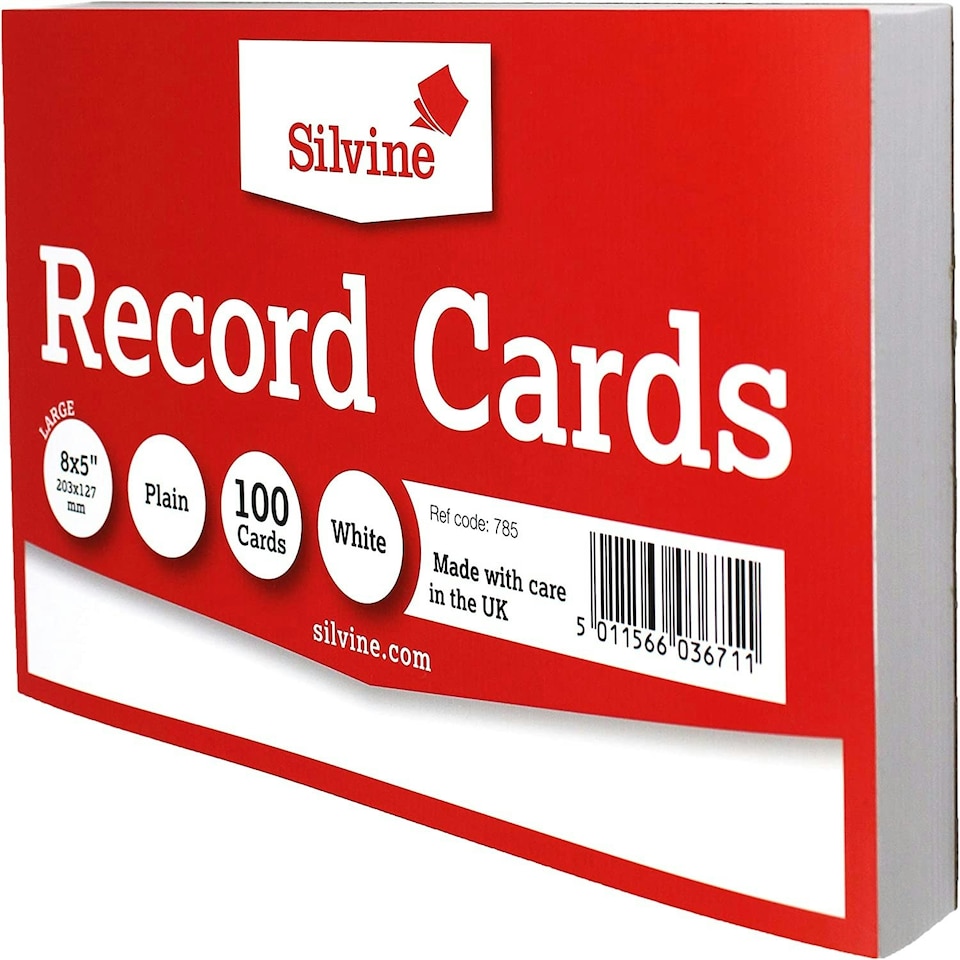image 1 of Pack of 100 Plain White Record Cards 8x5" (203 x 127mm)