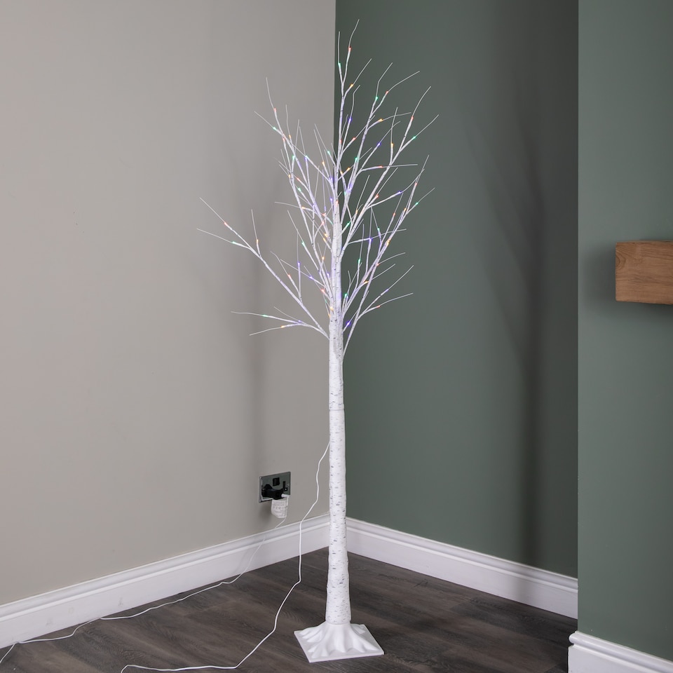 image 1 of 1.8m (6ft) Outdoor Christmas Light Up White Birch Tree with 80 Multicoloured LEDs