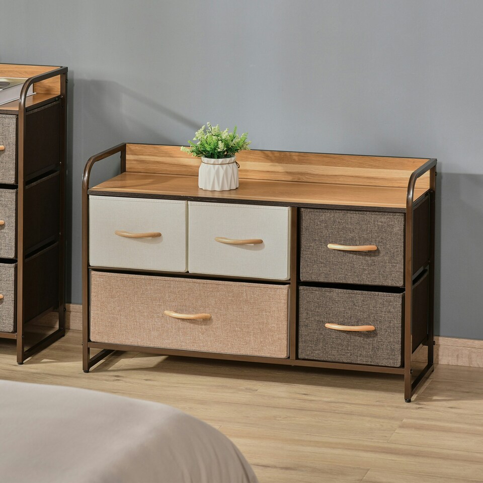 image 1 of Drawer Dresser Tower Unit Clothes Storage Organizer with Wood Top, Steel Frame