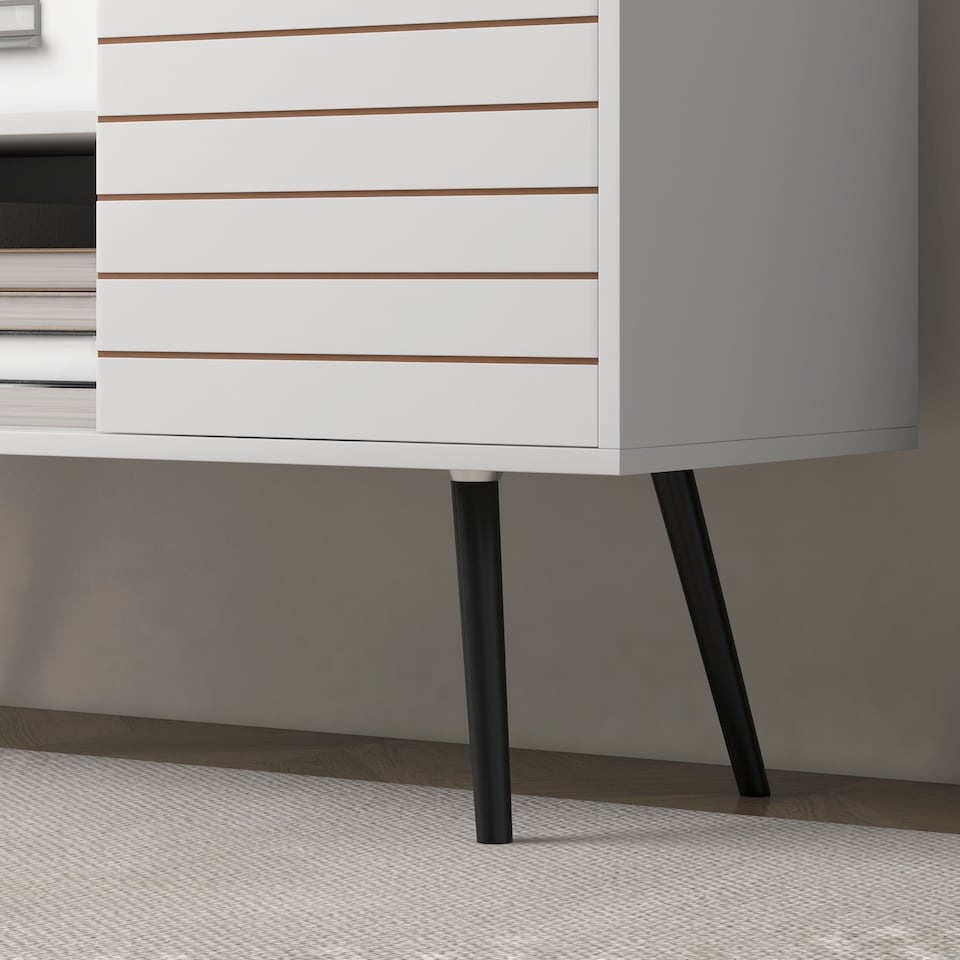 image 1 of HOMCOM TV Stand Cabinet for 50 Inch TVs, TV Unit with Open Shelves, Soft-close Door and Cable Holes, Entertainment Unit for Living Room, White