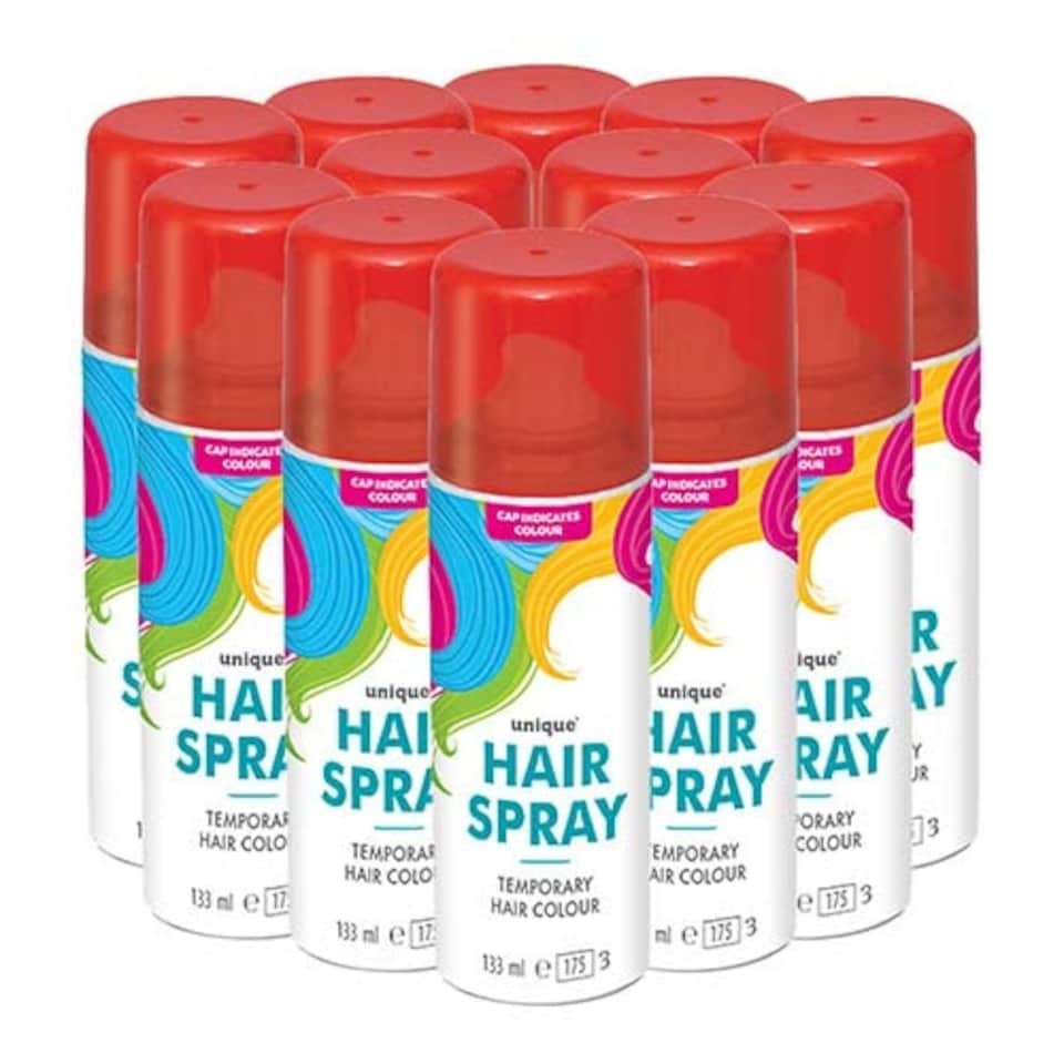 Bright Red Temporary Hair Spray Cans 133ml - Pack of 12