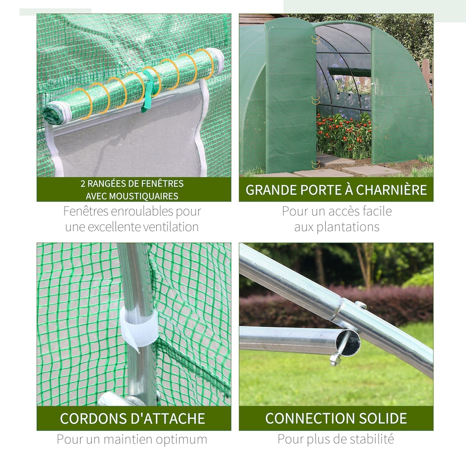 image 1 of Outsunny 4 x 3M Walk-in Garden Polytunnel Greenhouse Galvanised Steel W/ Door | Green