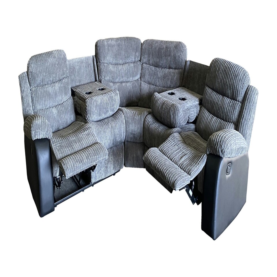 image 1 of Roma 5 Seater Leather Recliner Corner Sofa Set Multi | Grey Jumbo Cord & Black Aire Leather Trim