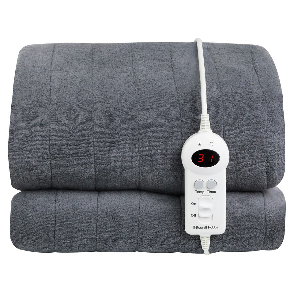 image 1 of Russell Hobbs Electric Blanket Grey Heated Throw Microfleece 9 Heat Settings RHHT1004GR Grey
