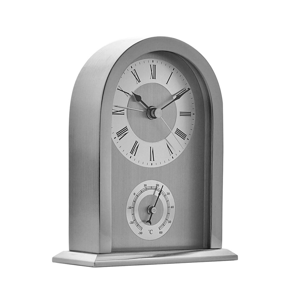 image 1 of Wm.Widdop Arched Silver Aluminium Mantel Clock Silver