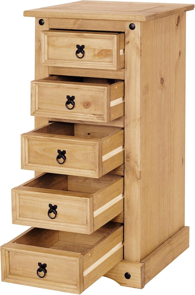 image 1 of Corona 5 Drawer Narrow Chest of Drawers Tallboy Mexican Solid Pine