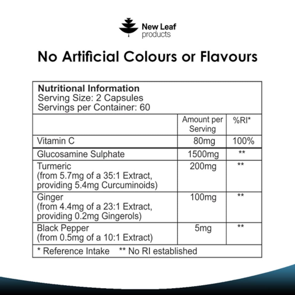 image 1 of Vegan Glucosamine Capsules + Vit C, Turmeric, Ginger 120 Capsules