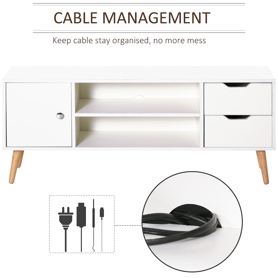 image 1 of HOMCOM TV Stand for TVs up to 50 , TV Console Cabinet with Open Storage Shelf and Drawers for Living Room, Entertainment Room and Bedroom, White