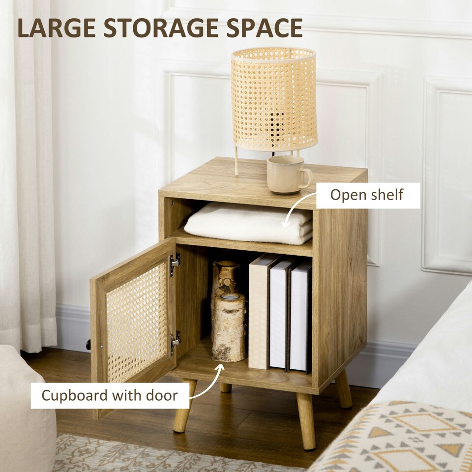 image 1 of HOMCOM Nightstand, Rattan Bedside Table, Sofa Side Table