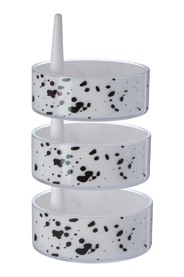 image 1 of 3Pc Speckled Plastic Rotary Storage Set | White