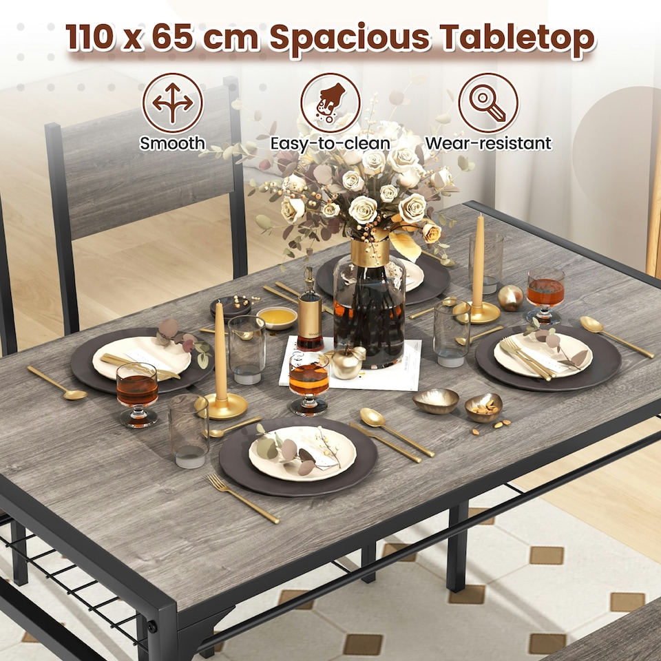image 1 of COSTWAY 4-piece Dining Set Table with Chairs & Bench Grey Grey