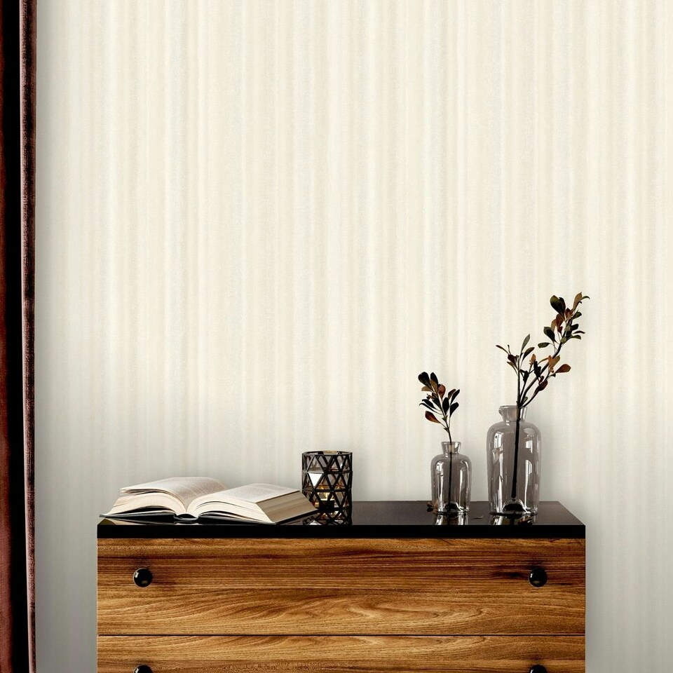 image 1 of Rasch Ravella Stripe Heavyweight Vinyl Wallpaper - Neutral - 10m x 53cm Cream