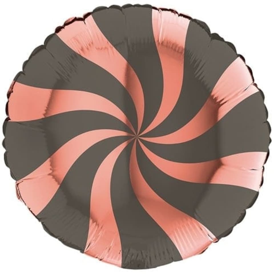 image 1 of Rose Gold & Platinum Grey Candy Swirl Round Foil Helium Balloon 46cm / 18 in