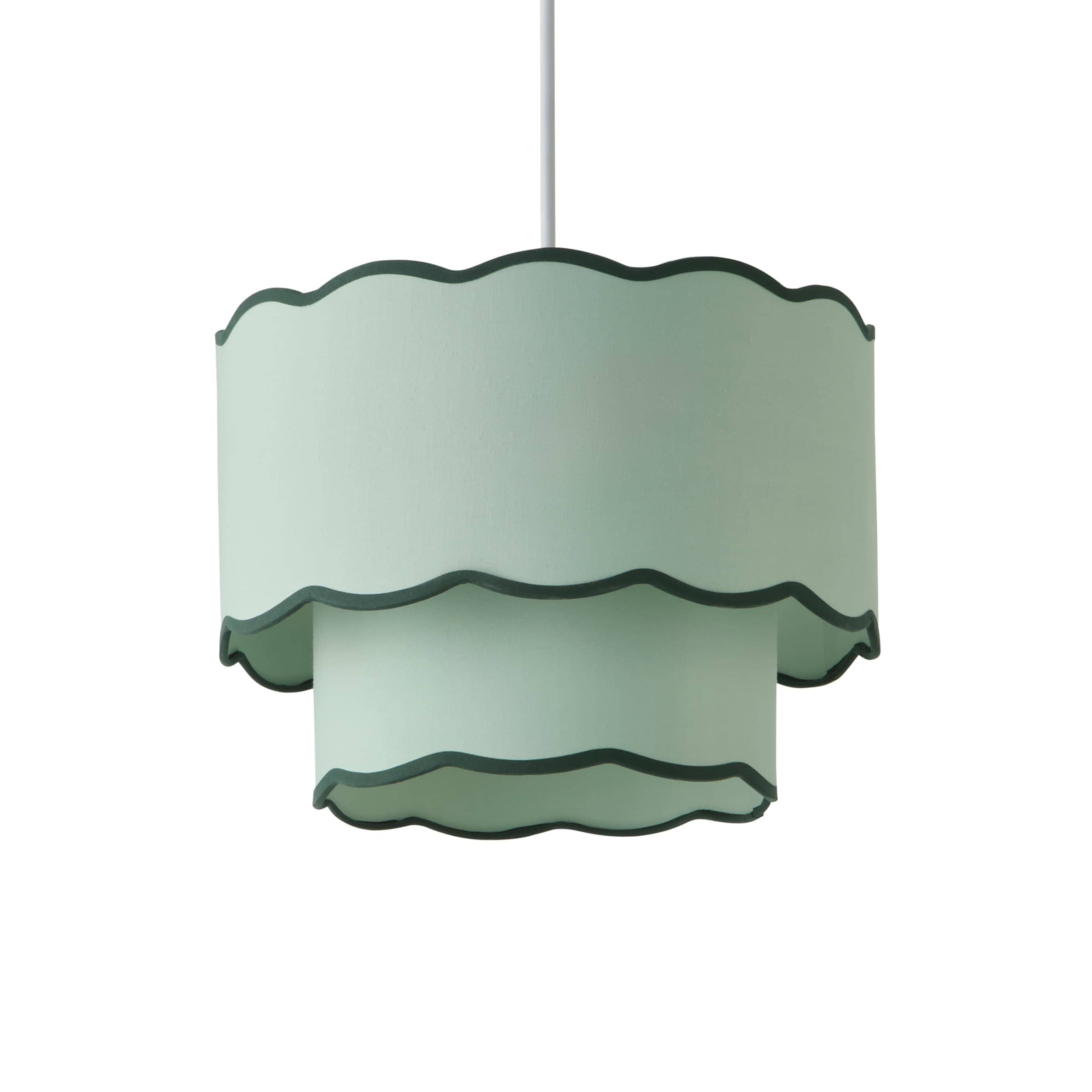 ValueLights Sloane 35cm Two-Tier Scallop Edge Easy Fit Ceiling Lamp Shade & Bulb in Green