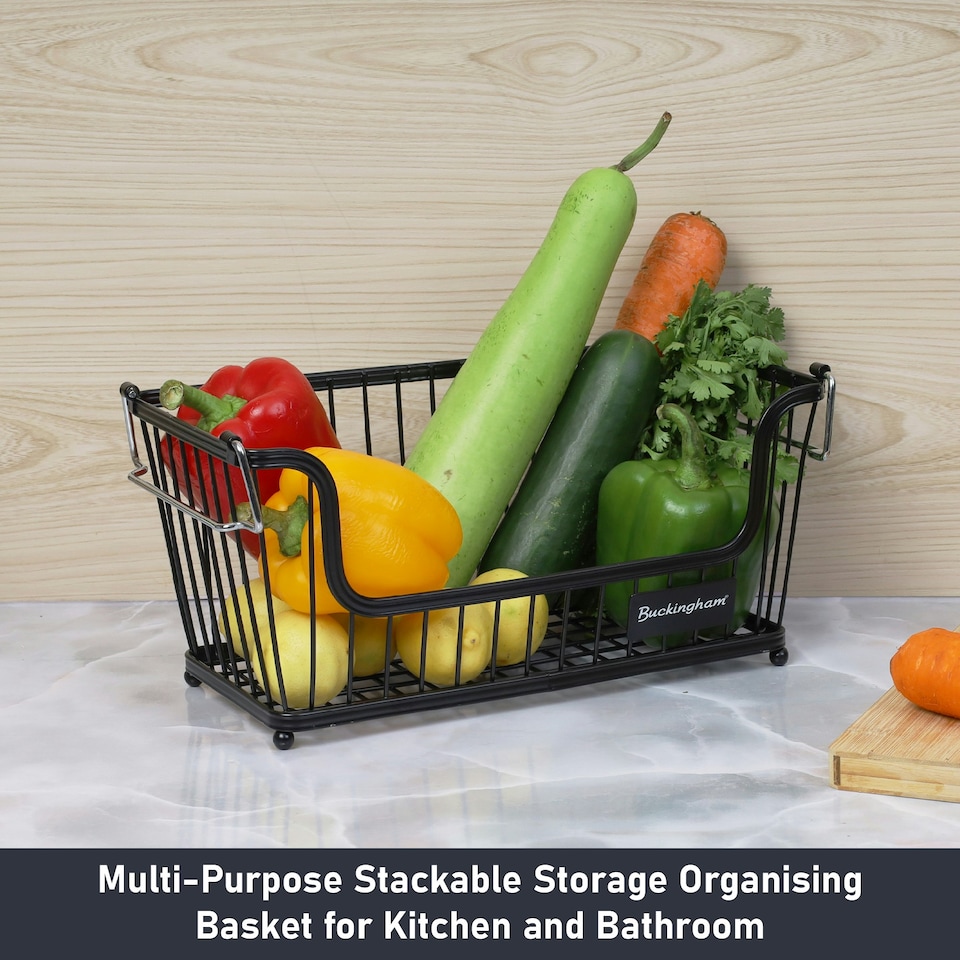 image 1 of Buckingham Multi-Purpose Stackable Storage Organising Basket 30.5 x 16 x 15 cm Black