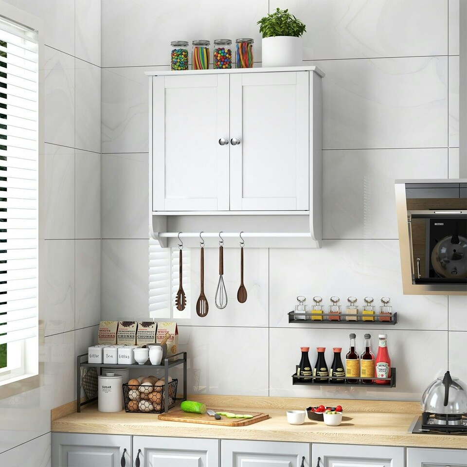 image 1 of COSTWAY Wall-mounted Bathroom Cabinet Storage Medicine Cabinet White